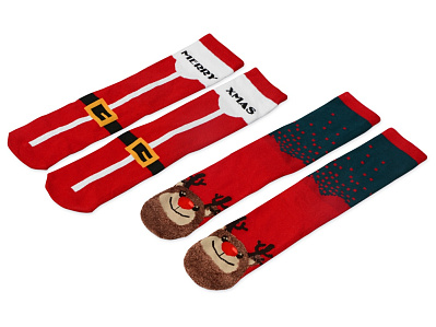 Набор носков с рождественской символикой, 2 пары (Красный)