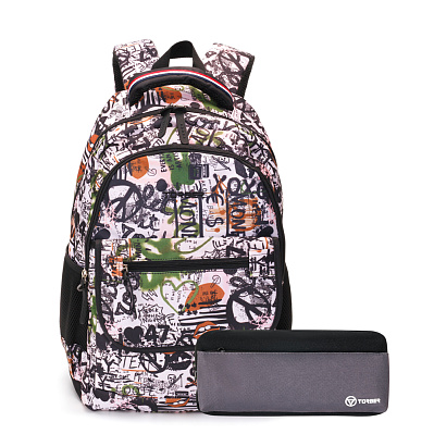 Рюкзак TORBER CLASS X, черно-белый с рисунком, полиэстер, 45 x 30 x 18 см + Пенал в подарок! (Разноцветный)