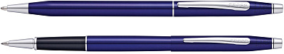 Набор Cross Classic Century Translucent Blue Lacquer: шариковая ручка и ручка-роллер, цвет - синий (Синий)
