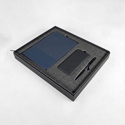 Набор подарочный RIFF: ежедневник, ручка и power bank в коробке  с ложементом (Синий)