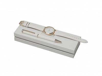 Подарочный набор Bagatelle: часы наручные, ручка шариковая (Белый/золотистый)