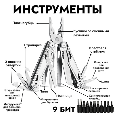 Мультитул Ganzo G303 24 в 1 черный с полноразмерными ножницами