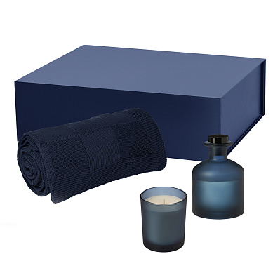 Подарочный набор Enigma, Cella  (свеча, диффузор, плед) (Синий)