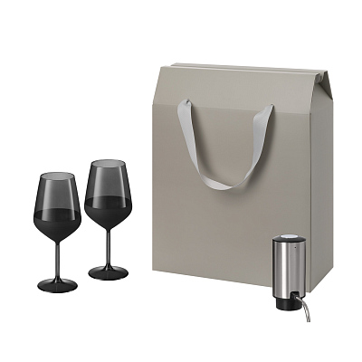 Подарочный набор Black Edition, Dante (2 бокала + аэратор для вина) (Черный, серебряный, серый)