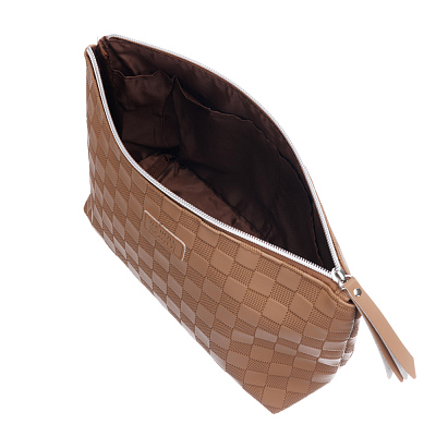 Косметичка Dewal Beauty серия "Шашки", коричневая,23х8,5х17см