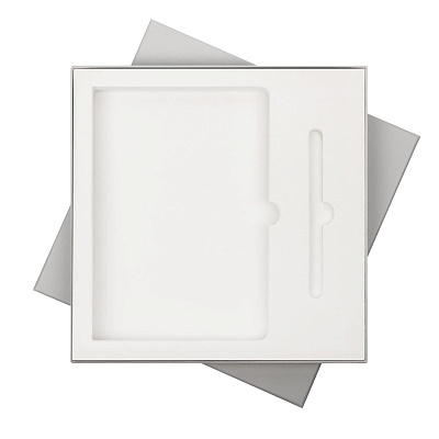 Подарочная коробка с ложементом для ежедневника и ручки, серая (Серый, бежевый) Подарочная коробка с ложементом для ежедневника и ручки, серая (Серый, бежевый)