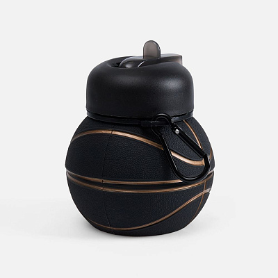 Складная бутылка для воды Football Flex, белая с черным (Чёрный)