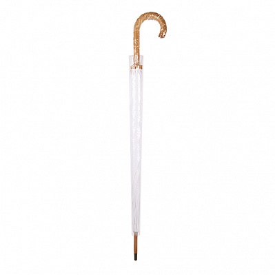 Зонт-трость с деревянной ручкой, полуавтомат (Белый)
