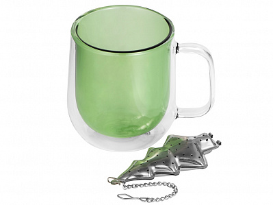 Набор Bergamot: кружка и ситечко для чая (Зеленый прозрачный, серебристый)