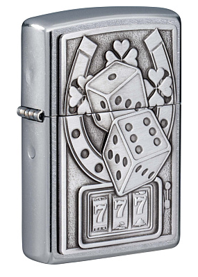 Зажигалка ZIPPO Lucky 7 с покрытием Street Chrome, латунь/сталь, серебристая, 38x13x57 мм (Серебристый)
