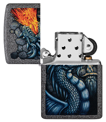 Зажигалка ZIPPO Fiery Dragon с покрытием Iron Stone, латунь/сталь, серая, матовая, 38x13x57 мм
