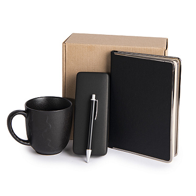 Набор подарочный AUTOGRAPH: кружка, ежедневник, ручка, футляр для ручки, стружка, коробка  (Черный)