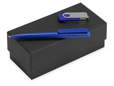 Подарочный набор Qumbo с ручкой и флешкой (Синий/серебристый)