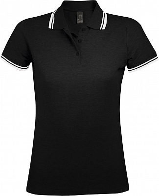 Рубашка поло женская Pasadena Women 200 с контрастной отделкой, черная с белым (Черный)