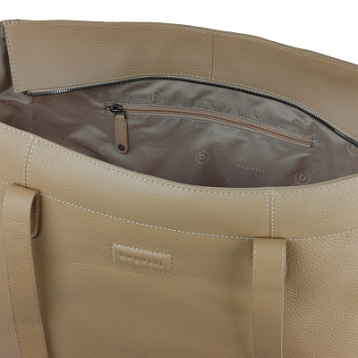 Сумка дорожная женская BUGATTI Elsa, песочного цвета, воловья кожа/полиэстер, 57х15х37 см