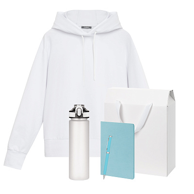 Набор с одеждой ALEX (худи, бутылка, блокнот, ручка), голубой, L (Голубой, белый)