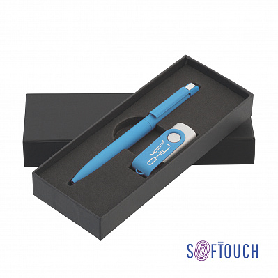 Набор ручка + флеш-карта 8 Гб в футляре, покрытие soft touch  (Голубой)