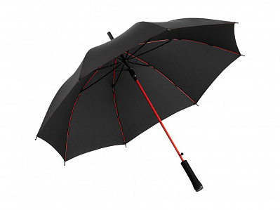 Зонт-трость Colorline с цветными спицами и куполом из переработанного пластика (Черный/красный)