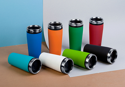 Термостакан "Европа", покрытие soft touch, 0,5 л., синий, оранжевый