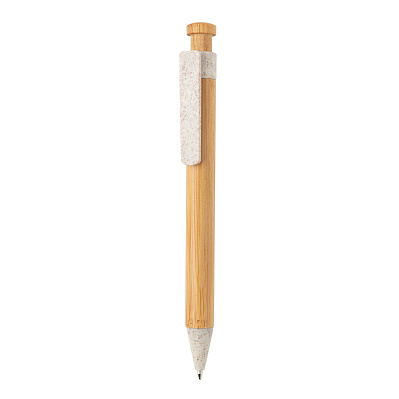 Бамбуковая ручка с клипом из пшеничной соломы (Белый;)