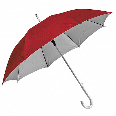 Зонт-трость SILVER, пластиковая ручка, полуавтомат (Красный, серебристый)