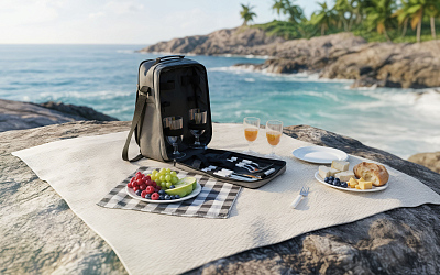 Набор для пикника "Эквадор" на 4 персоны с холодильным отделением, серый с черным