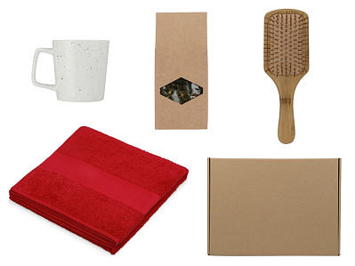 Подарочный набор для ванны с полотенцем, расческой и кружкой (Красный)