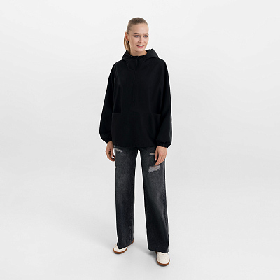 Ветровка (анорак) оверсайз унисекс RISSMAN, черная, размер XS/S