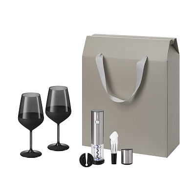 Подарочный набор Black Edition, Vintaro (2 бокала + набор для вина) (Черный, серебряный, серый)