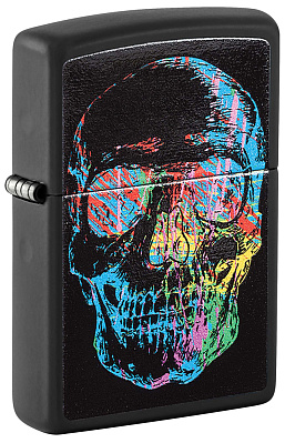 Зажигалка ZIPPO Skull Design с покрытием Black Matte, латунь/сталь, черная, 38x13x57 мм (Черный)