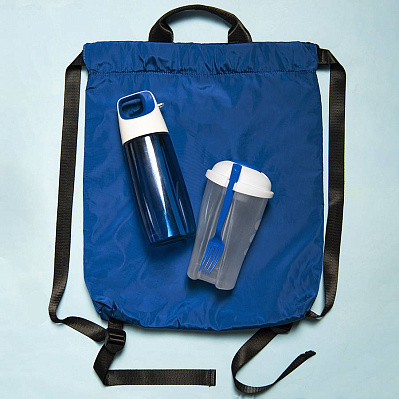 Набор подарочный FITKIT: бутылка для воды, контейнер для еды, рюкзак  (Синий)