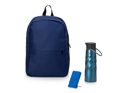 Набор с внешним аккумулятором и бутылкой Waterpower (Синий, темно-синий)