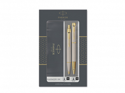 Набор Parker IM Core Brushed Metal GT: ручка шариковая, ручка роллер (Серебристый/черный/золотистый)