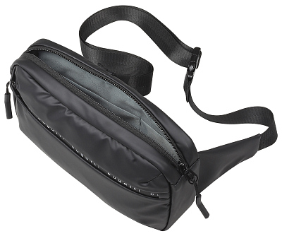 Сумка на пояс BUGATTI Blanc, чёрная, тарпаулин/полиэстер, 26х5,5х13,5 см