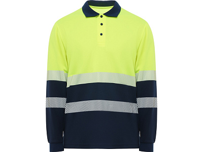 Рубашка поло со светоотражающими полосами Vega с длинным рукавом, мужская (Синий нэйви/неоновый желтый)