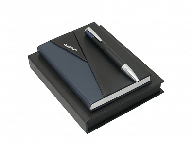 Подарочный набор: блокнот A6, ручка шариковая (Черный, синий, серебристый)