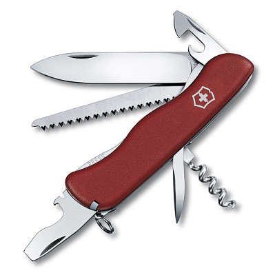 Нож перочинный VICTORINOX Forester, 111 мм, 10 функций, с фиксатором лезвия  с чёрным (Красный)