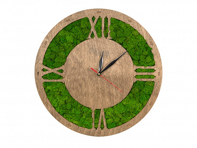 Настенные часы со мхом Римские (Палисандр, зеленый)