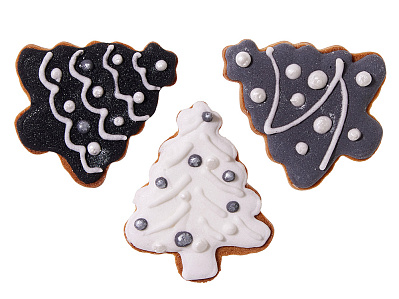 Набор новогодних имбирных печений в форме елочки (Черный/белый) Набор новогодних имбирных печений в форме елочки (Черный/белый)