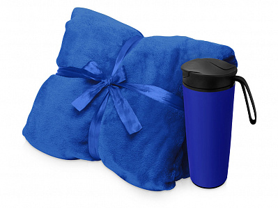Подарочный набор Dreamy hygge с пледом и термокружкой (Плед- синий, термокружка- синий/черный)
