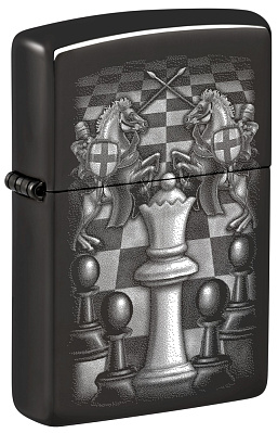 Зажигалка ZIPPO Chess Design с покрытием High Polish Black, латунь/сталь, черная, 38x13x57 мм (Черный)