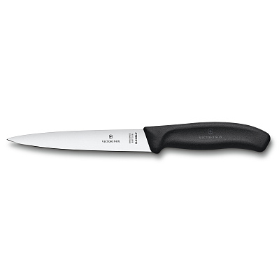 Нож филейный VICTORINOX SwissClassic с гибким прямым лезвием 16 см, чёрный (Черный)