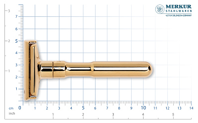Станок Т-образный для бритья MERKUR FUTUR 702, глянцевое хромированное покрытие, прямой срез, закрытый гребень, золотистый, лезвие в комплекте (1 шт)