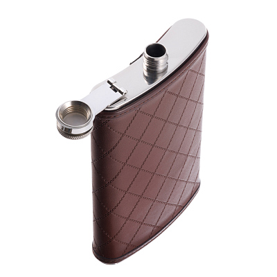 Фляга S.Quire 0,27 л, сталь+искусственная кожа, коричневая
