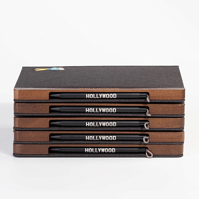 Блокнот "Wood" с ручкой в ореховом магнитном пенале, черный