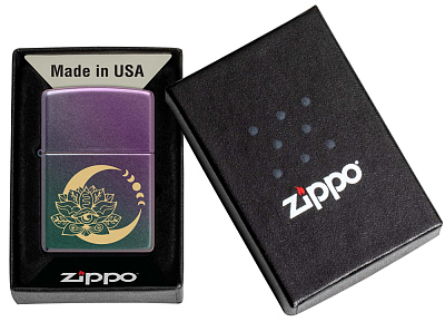 Зажигалка ZIPPO Lotus Moon с покрытием Iridescent, латунь/сталь, черная, 38x13x57 мм
