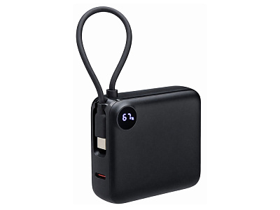 Внешний аккумулятор со встроенным кабелем Liri, QC/PD, 10000 мАч (Чёрный)