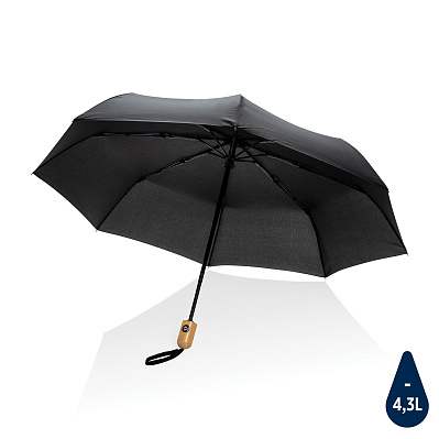 Автоматический зонт Impact из RPET AWARE™ с бамбуковой рукояткой, d94 см (Черный;)