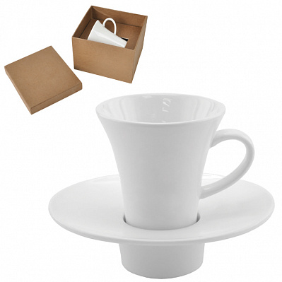 Кофейная пара  "Модерн" в подарочной упаковке; 13,3х11,5х10см,80мл; фарфор; деколь (Белый)