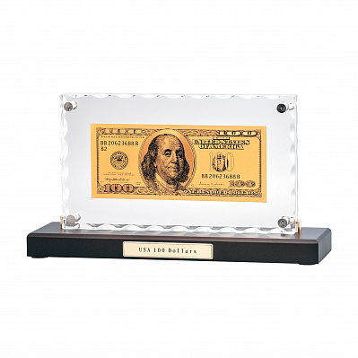"Банкнота 100 USD" в стекле  (Коричневый с золотым)